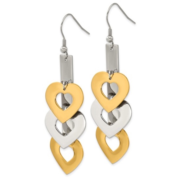 Chisel Stainless Steel Yellow IP-plated Hearts Dangle Earrings - Picture 1 of 3